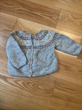Zara Baby Knit Cardigan - Light Gray with Rust Trim
